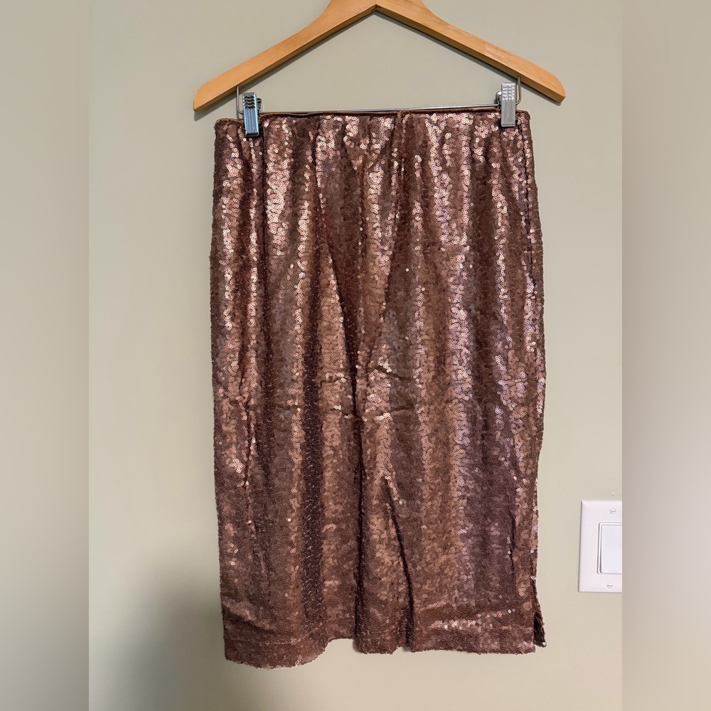 Joe Fresh Sequin Pencil Skirt in Shimmering Bronze